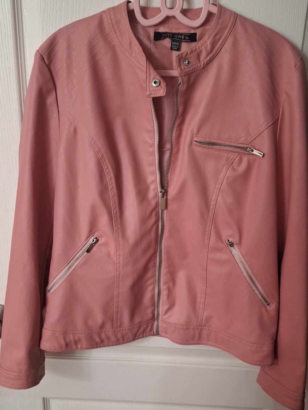 Pink Faux Leather Moto Jacket  NWOT  Size M